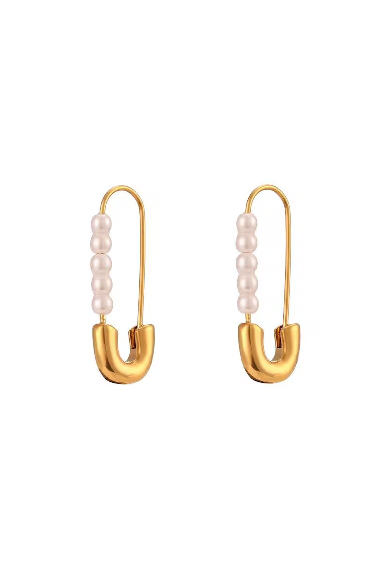 Pursehuit Cercei aurii - din otel inoxidabil - forma de agrafa - cu perlute - suflati cu aur 18k - Folke C1