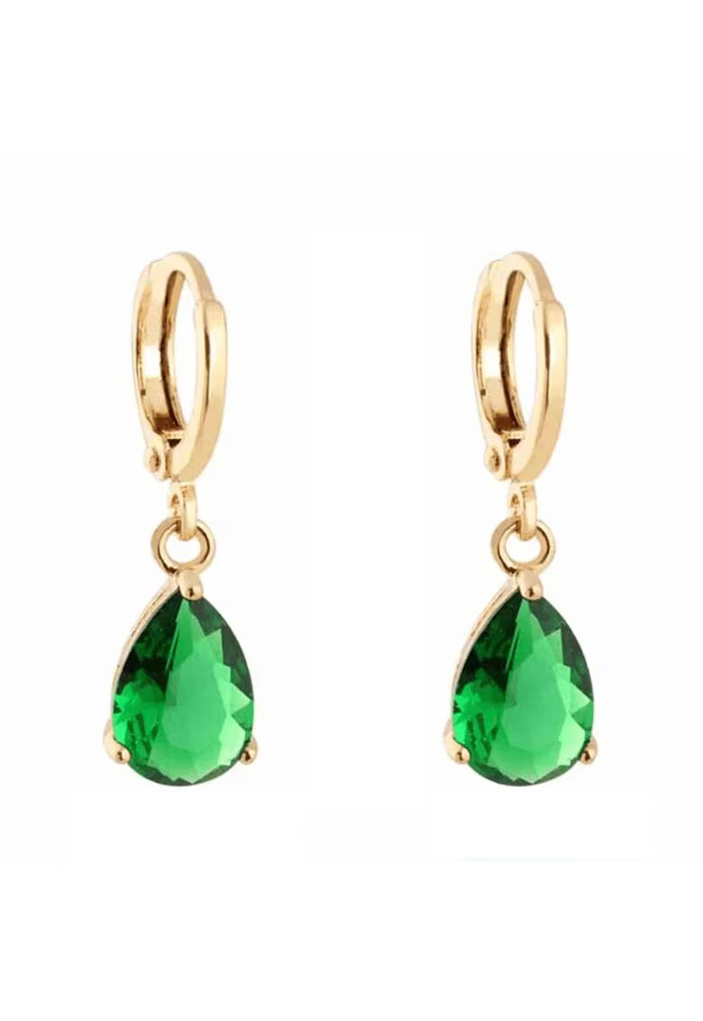 Pursehuit Cercei aurii - din otel inoxidabil - forma de lacrima verde - suflati cu aur 18k - Harpa C2