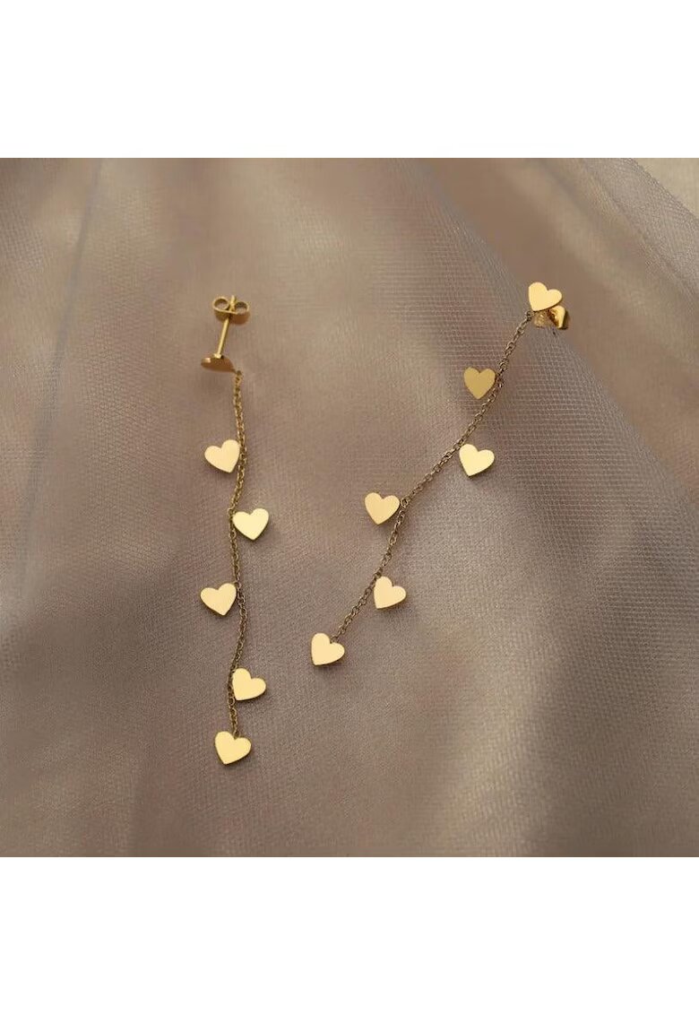 Pursehuit Cercei aurii - din otel inoxidabil - lungi - cu inimioare - suflati cu aur 18k - Beda C2