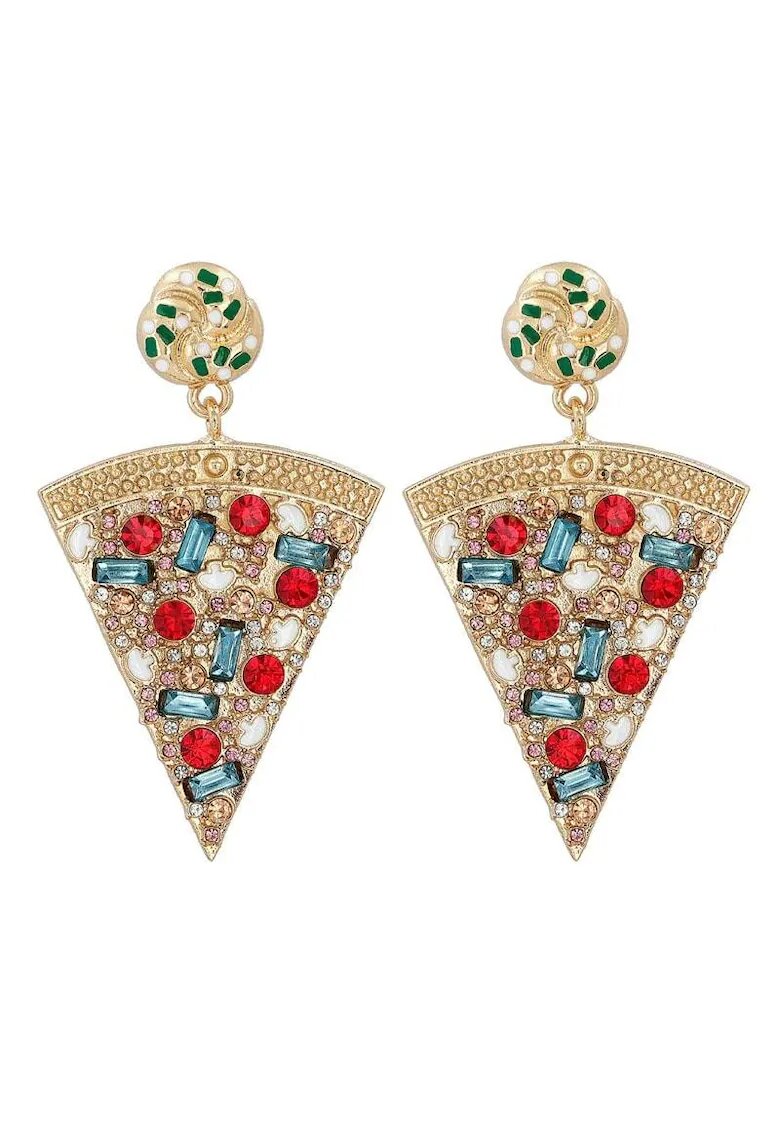 Pursehuit Cercei aurii - forma de felie de pizza - cu pietre - Saila C14 -