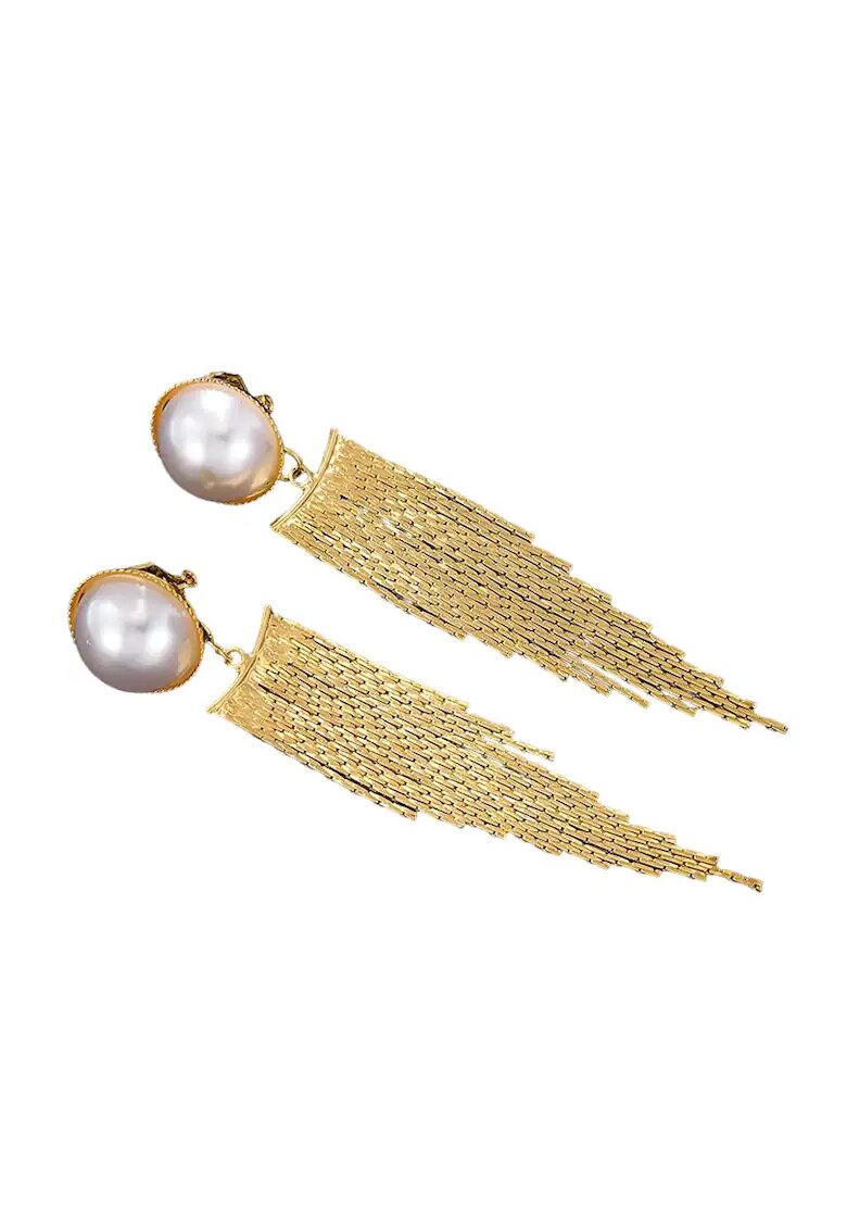 Pursehuit Cercei aurii - lungi - cu clips - franjuri si perle - Elander C3 -