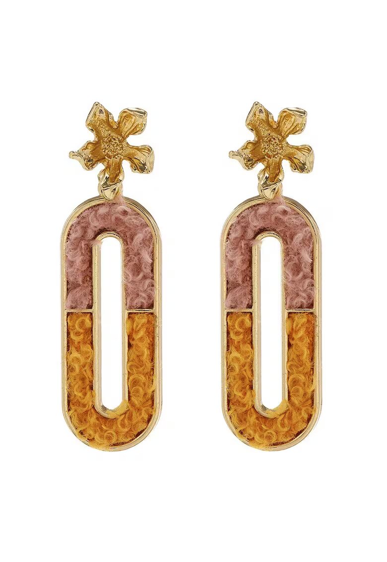 Pursehuit Cercei aurii - ovali - cu flori - 6.2 cm - Rubie C5