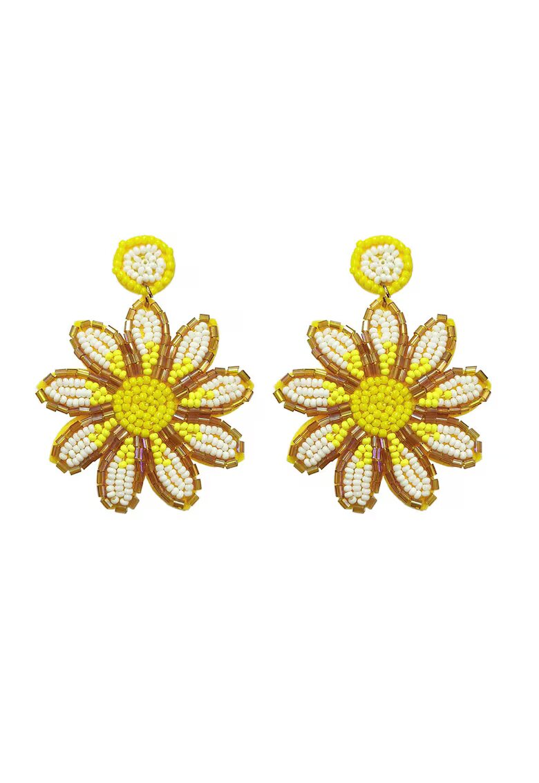 Pursehuit Cercei galbeni - forma de floare - cu margelute - Sarra C3 -