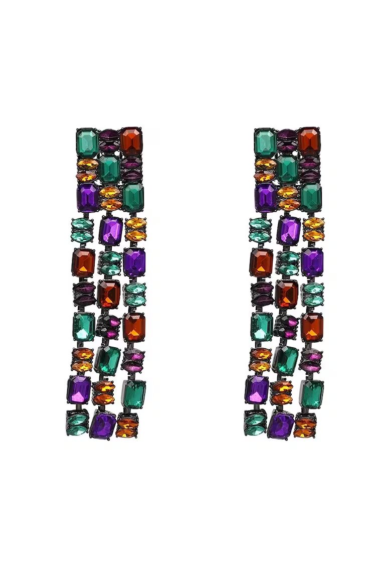 Pursehuit Cercei negri - lungi - cu pietre multicolore - Pilou C2