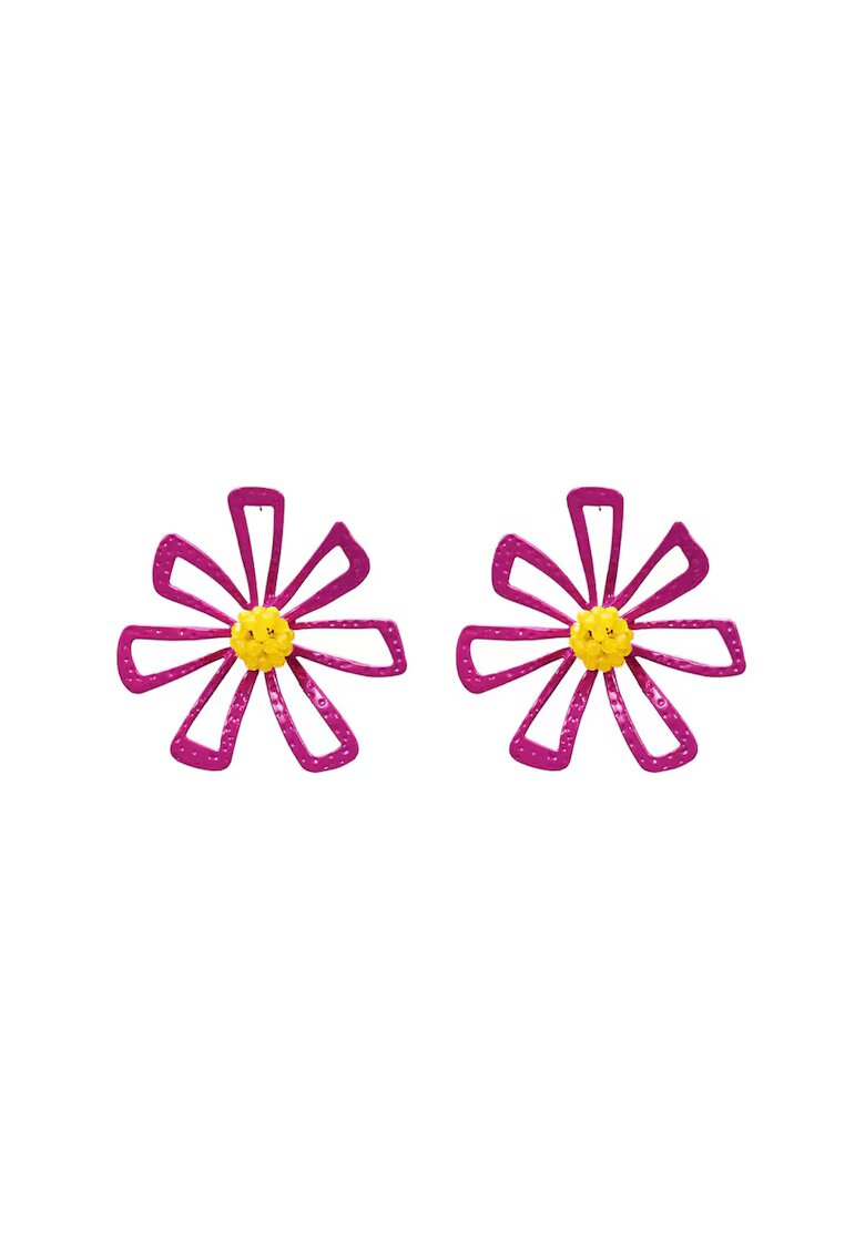 Pursehuit Cercei roz - forma de floare - cu margelute galbene - Traute C2 -
