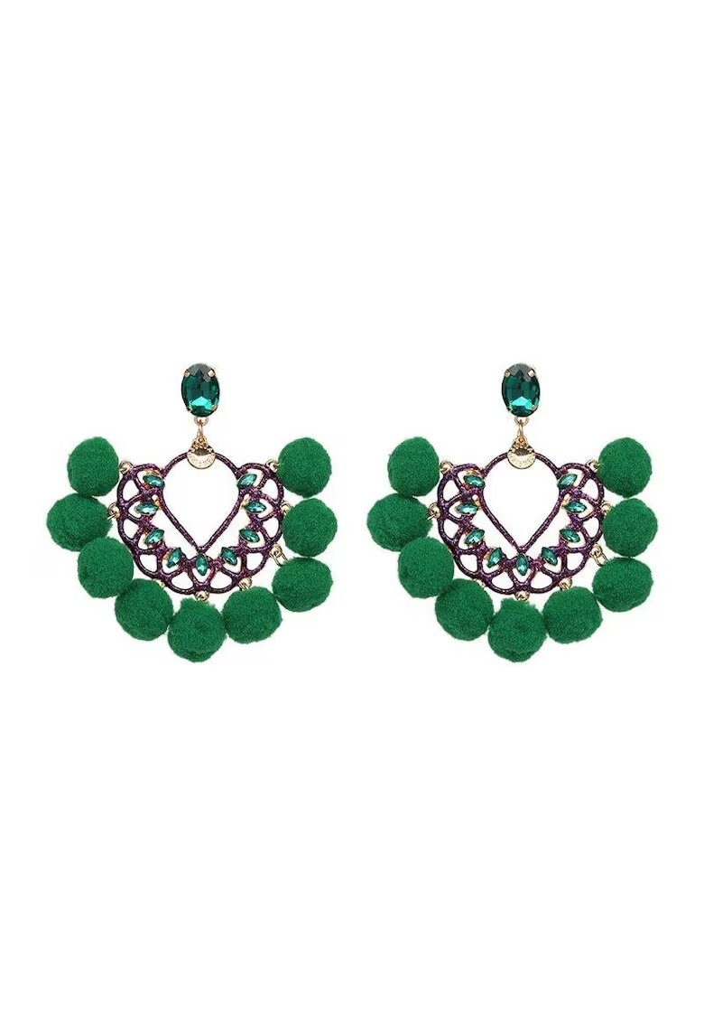 Pursehuit Cercei verzi - cu Pom-Pom si pietre - Athalie C19 -