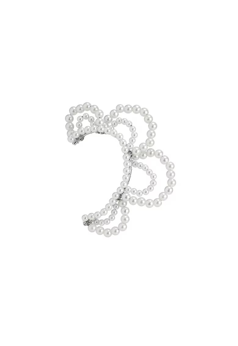 Pursehuit Cercel ear cuff - alb - cu perle - Harly C6 -