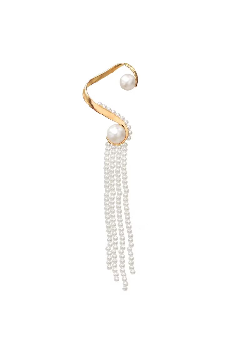 Pursehuit Cercel ear cuff - aurii - lung - cu franjuri din perle - Patrick C5 -