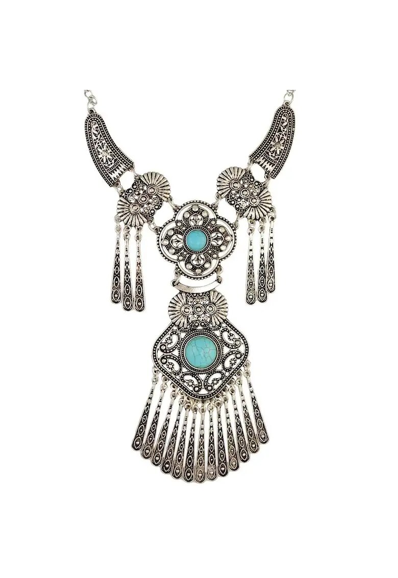 Pursehuit Colier argintiu - cu pietre turquoise - Sarika C12 -