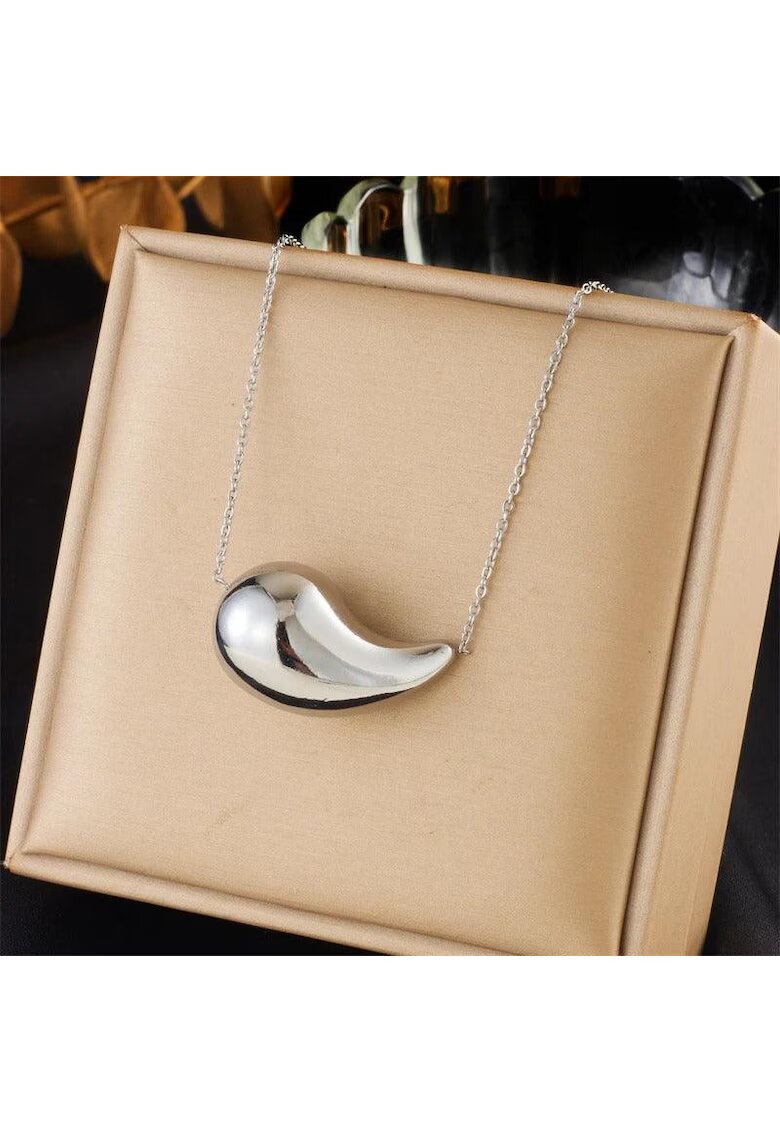 Pursehuit Colier argintiu - din otel inoxidabil - cu pandantiv forma de picatura de apa - suflat cu aur 18k - Candice C11