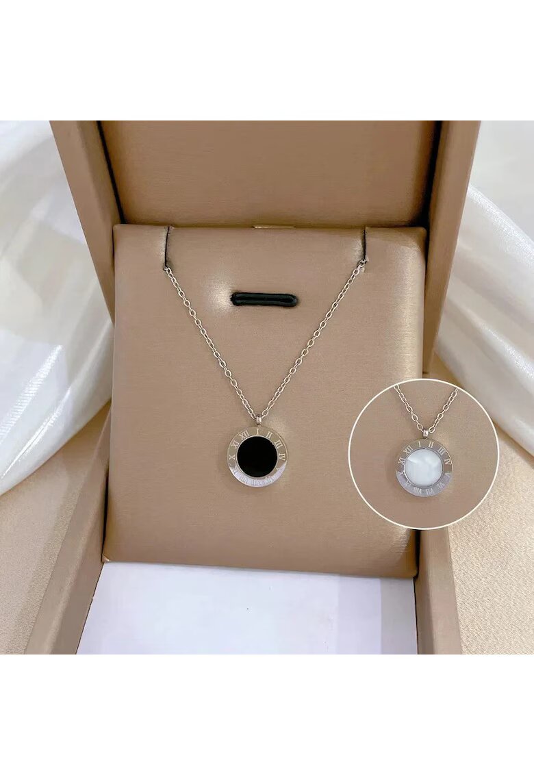 Pursehuit Colier argintiu - din otel inoxidabil - cu pandantiv rotund - suflat cu aur 18k - Davis C6