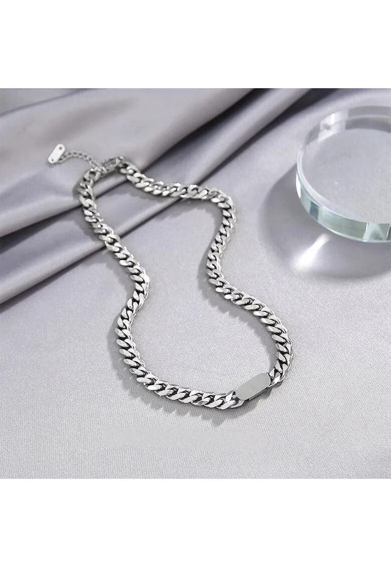 Pursehuit Colier argintiu - din otel inoxidabil - cu zale - suflat cu aur 18k - Anaya C1