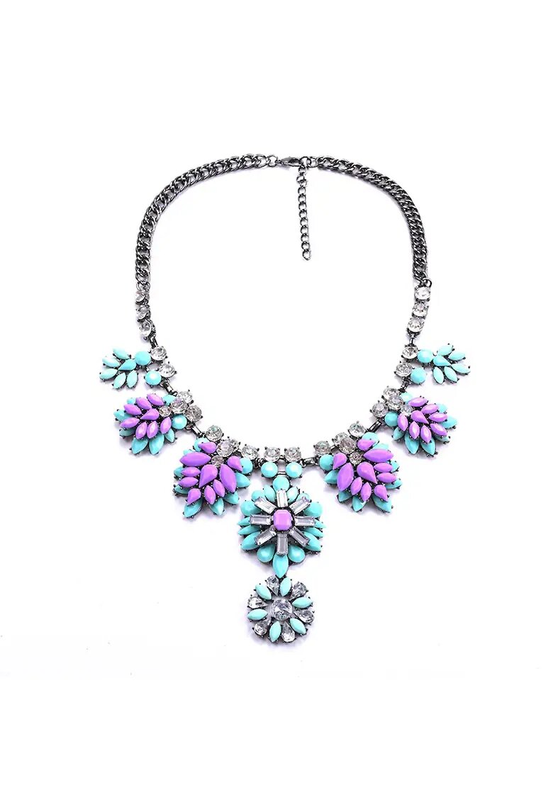 Pursehuit Colier argintiu - masiv - cu pietre mov si turquoise - Jasmina C4 -