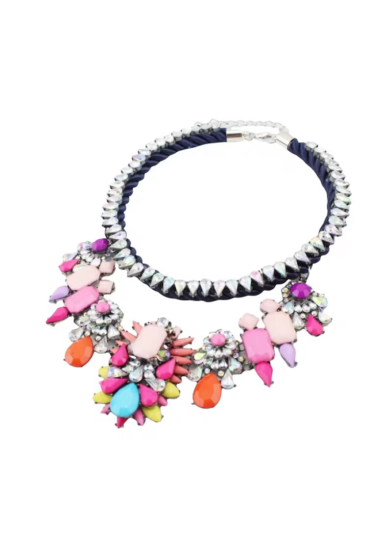Pursehuit Colier argintiu - masiv - cu pietre multicolore - Janina C4 -