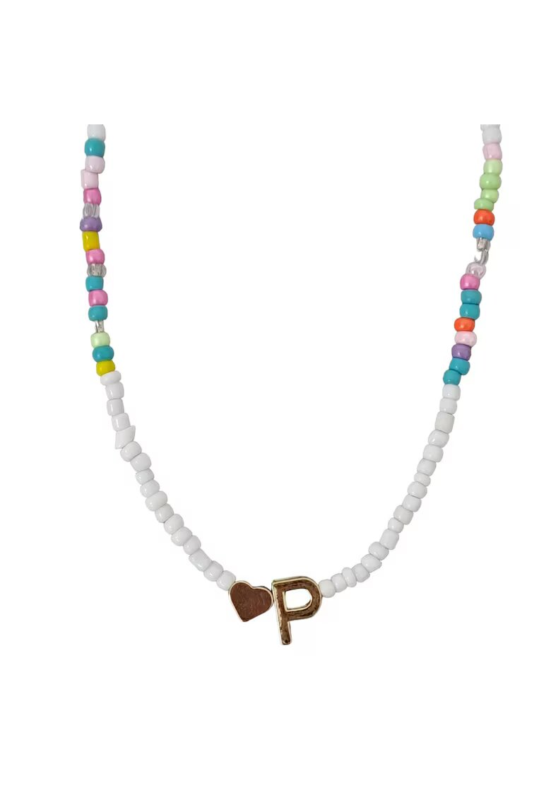 Pursehuit Colier auriu - cu margelute colorate - litera P C2