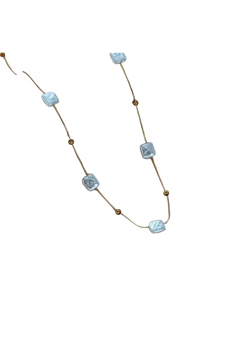 Pursehuit Colier auriu - cu perle patrate - suflat cu aur 14k - Davie C5 -