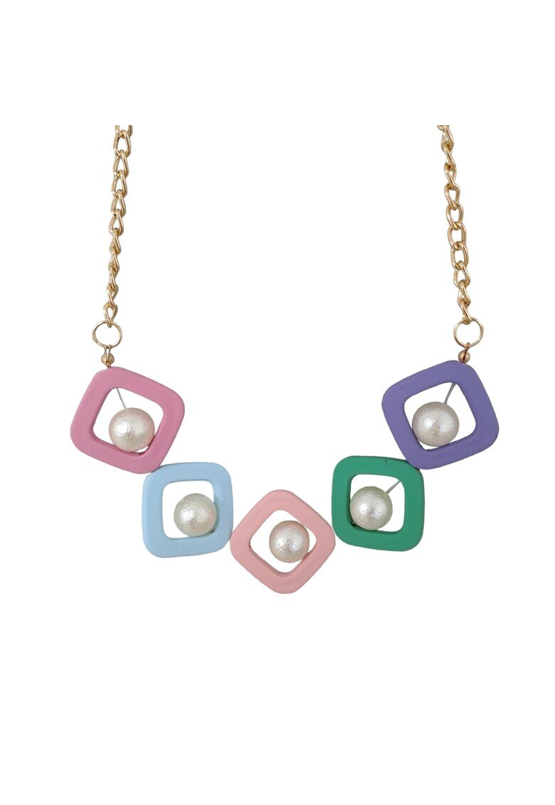 Pursehuit Colier auriu - cu piese geometrice multicolore si bile - Rachel C1