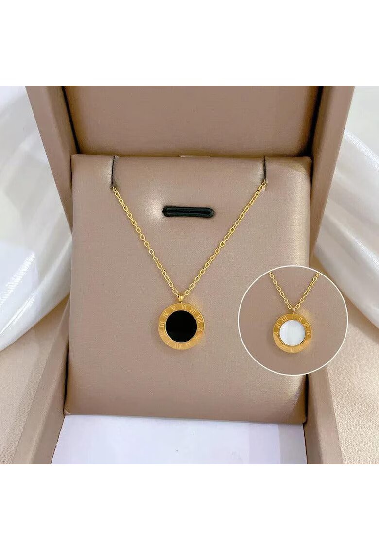 Pursehuit Colier auriu - din otel inoxidabil 316L - cu pandantiv rotund - placat cu aur 18K PVD - Cally C11