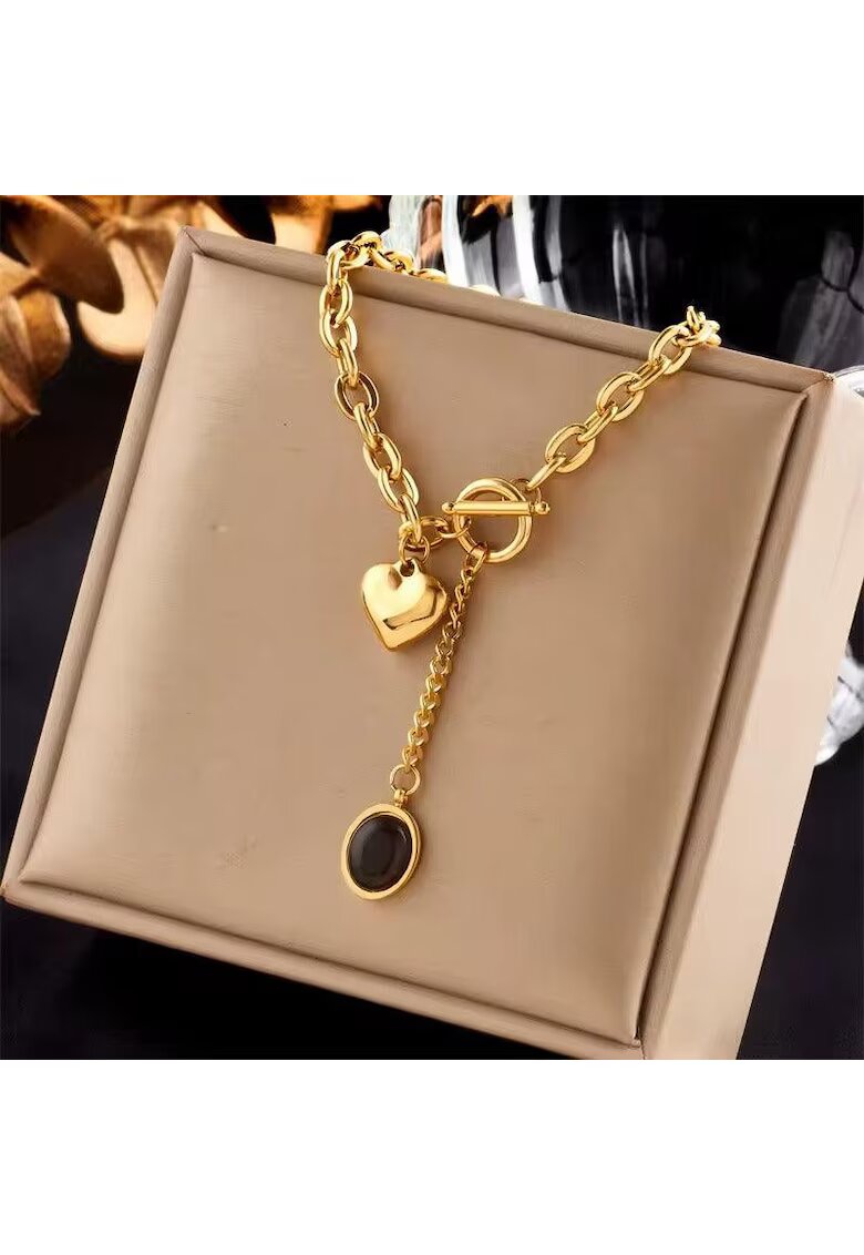 Pursehuit Colier auriu - din otel inoxidabil - cu pandantiv inima - suflat cu aur 18k - Tore C2