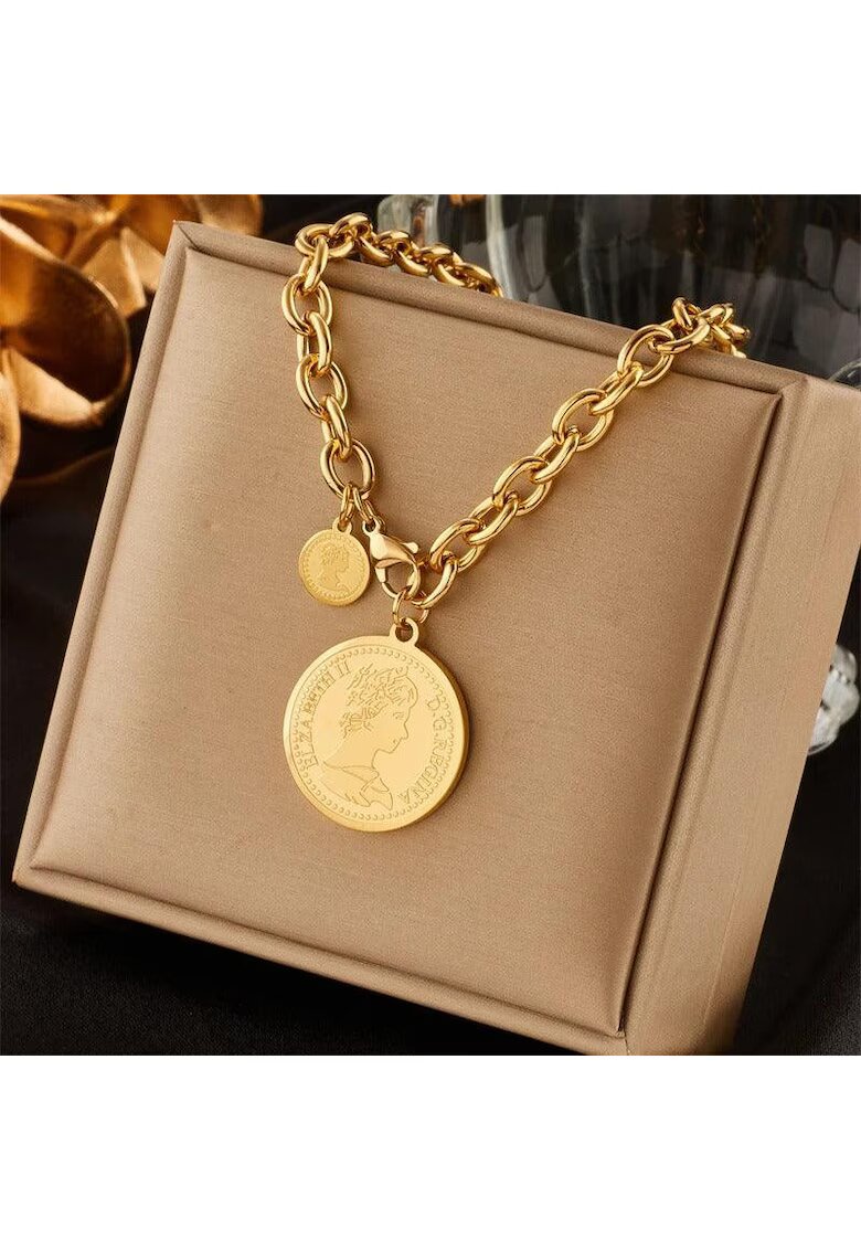 Pursehuit Colier auriu - din otel inoxidabil - cu zale si banuti - suflat cu aur 18k - Thora C2