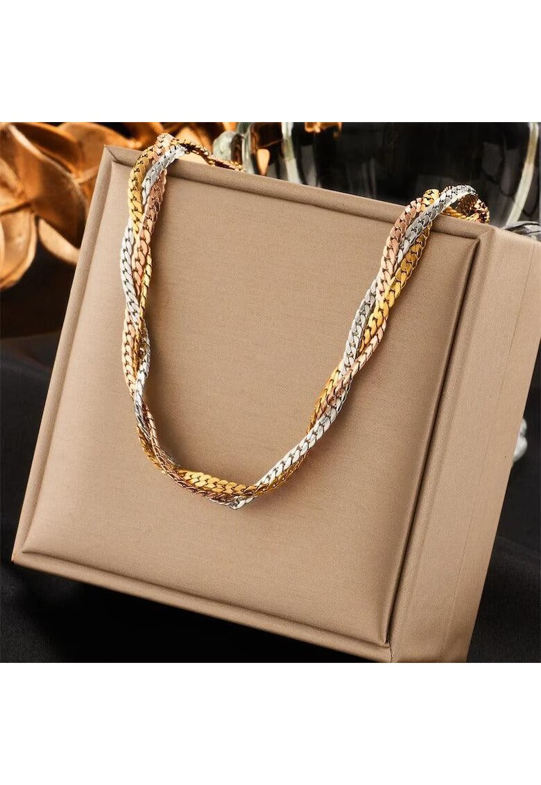Pursehuit Colier auriu - din otel inoxidabil - impletit - suflat cu aur 18k - Alyda C1