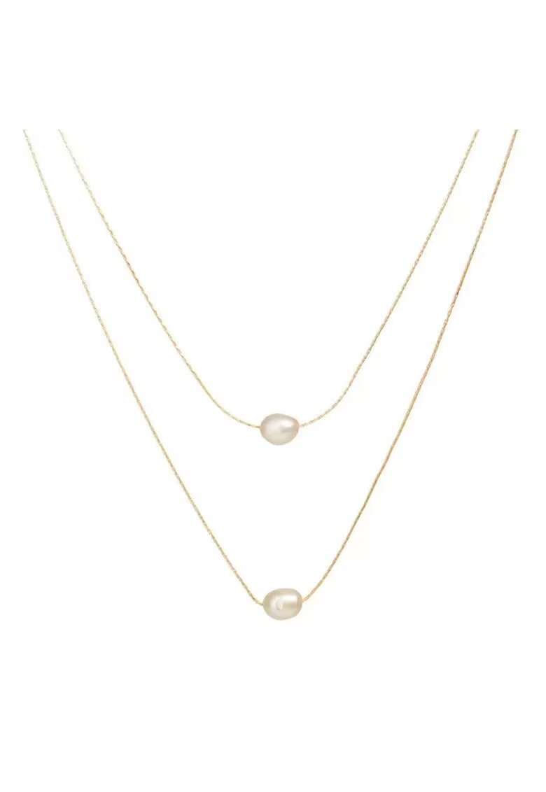 Pursehuit Colier auriu - din otel inoxidabil - in 2 straturi - cu perlute - suflat cu aur 18k - Amunda C1