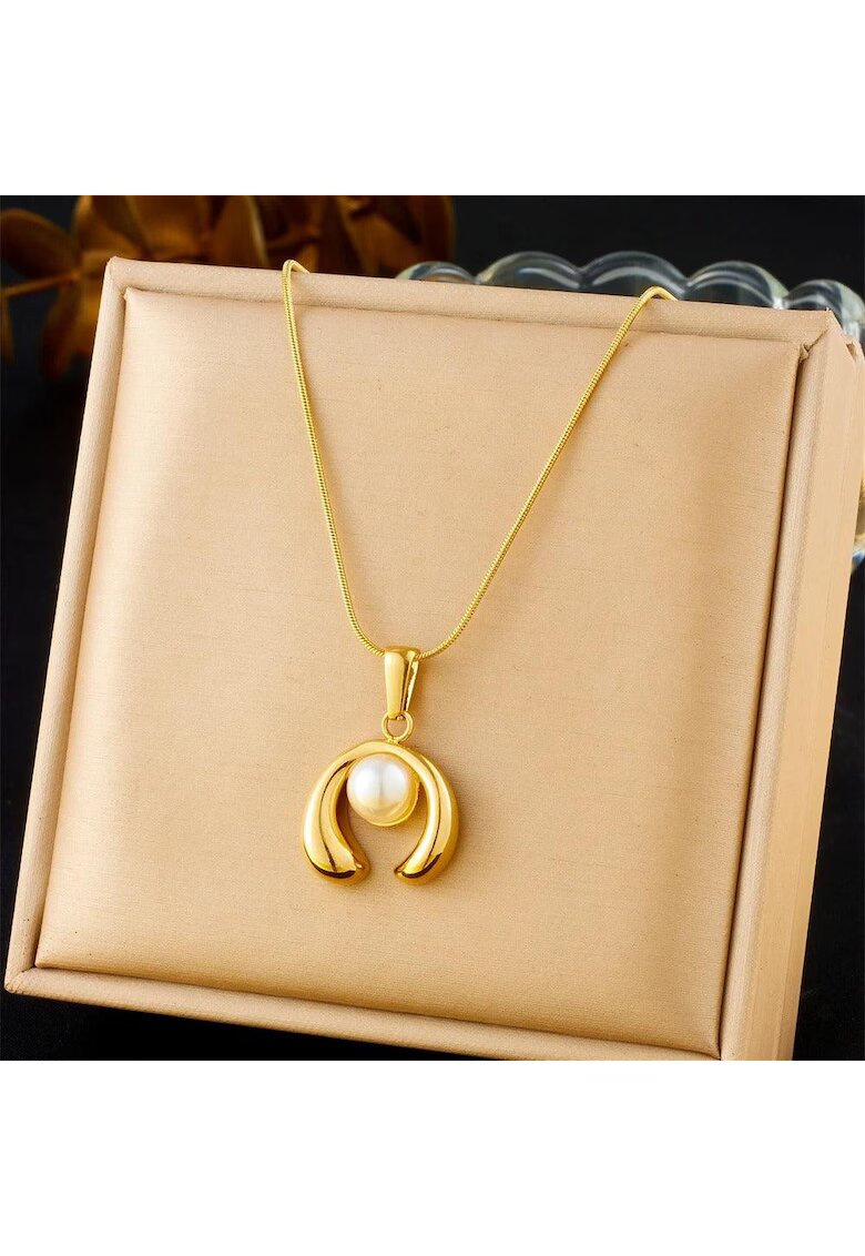 Pursehuit Colier auriu din otel inoxidabil placat cu aur 18K PVD - cu perla - Elia C2