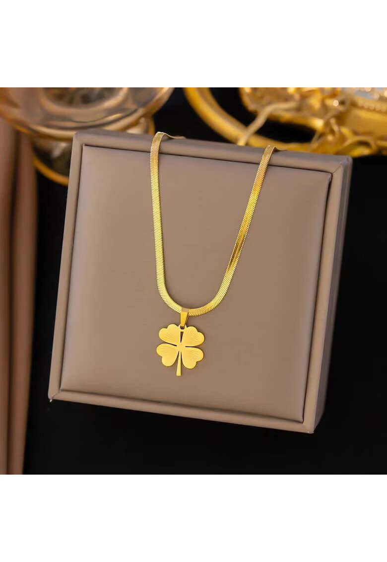 Pursehuit Colier auriu din otel inoxidabil placat cu aur 18K PVD - cu piese in forma de trifoi norocos - Iliana C5
