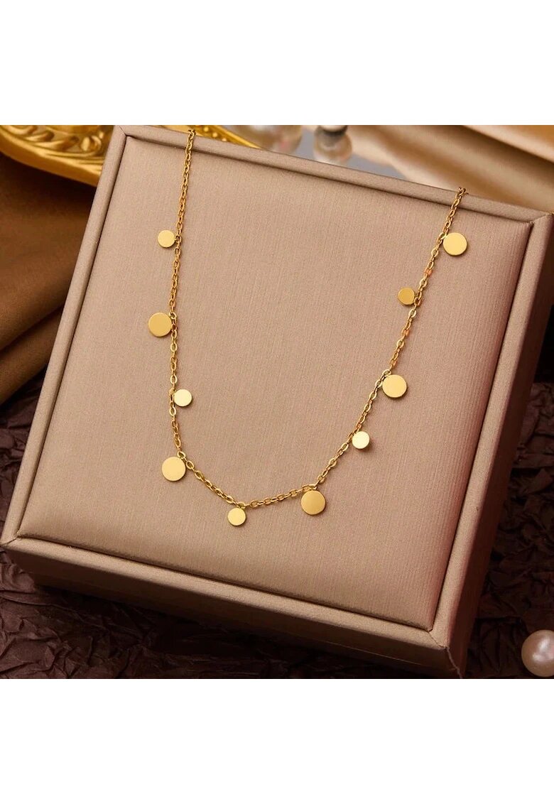 Pursehuit Colier auriu - din otel inoxidabil - suflat cu aur 18k - cu banuti - Ingo C5