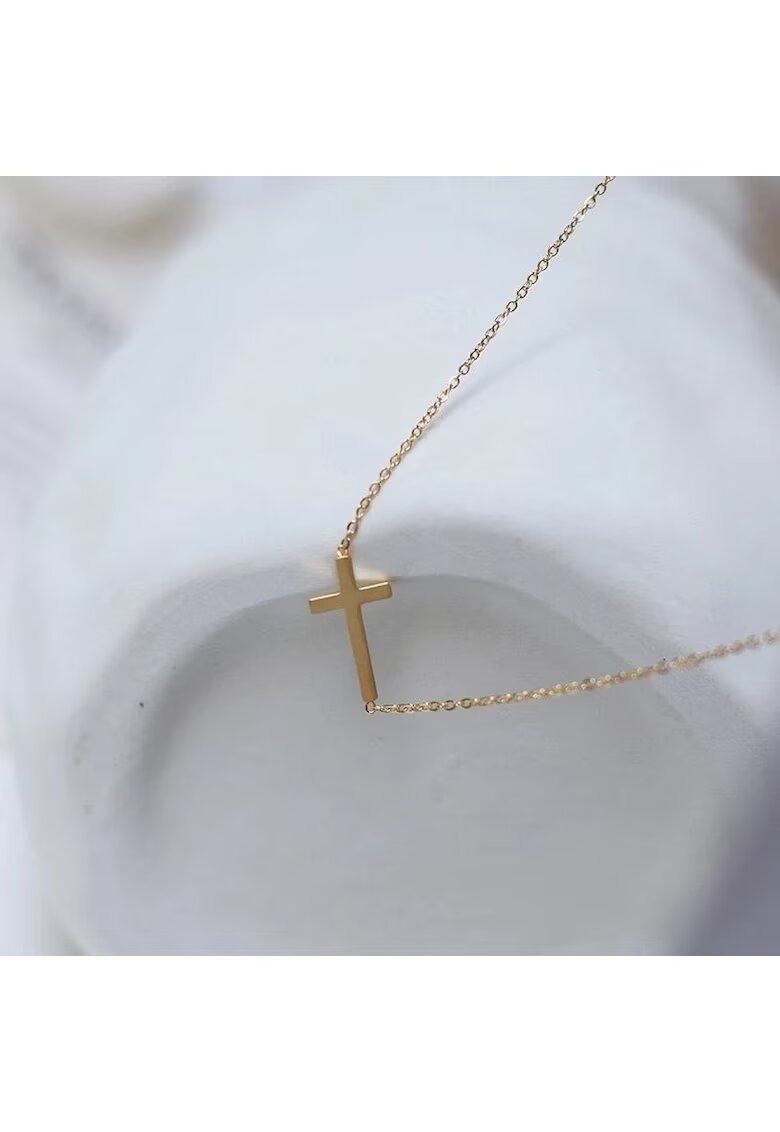Pursehuit Colier auriu - din otel inoxidabil - suflat cu aur 18k - cu cruciulita delicata - Henki C7