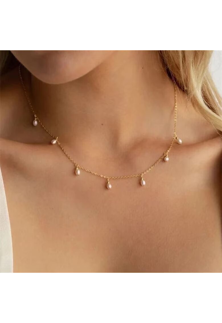 Pursehuit Colier auriu - din otel inoxidabil - suflat cu aur 18k - cu perlute delicate - Helvi C3