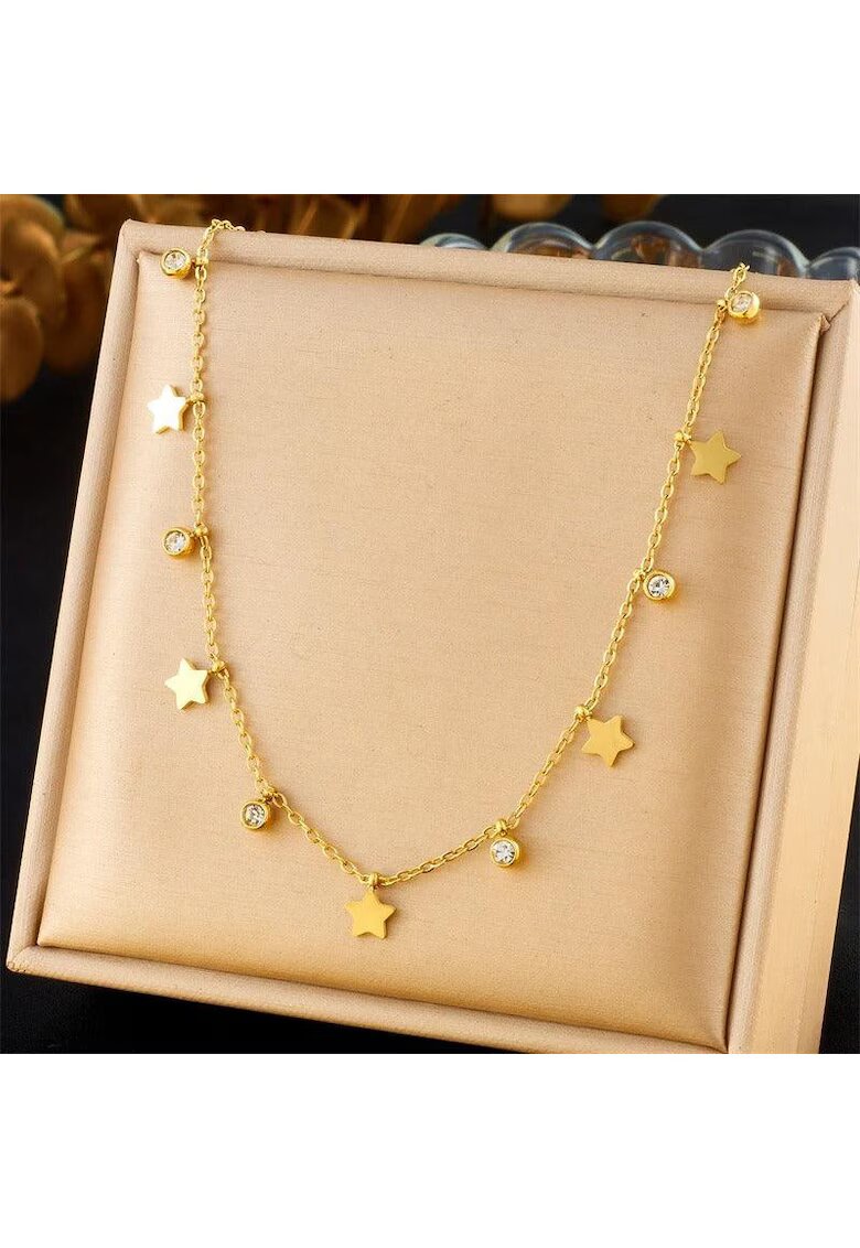 Pursehuit Colier auriu - din otel inoxidabil - suflat cu aur 18k - cu pietre si stelute - Elanda C2