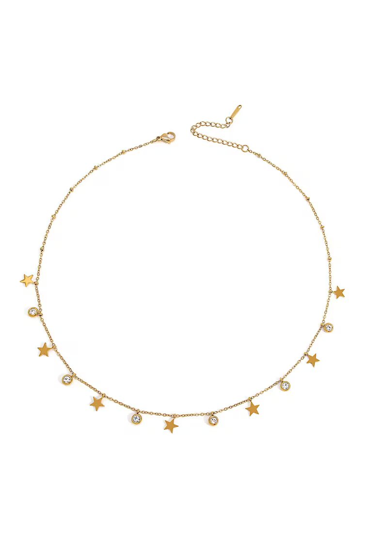 Pursehuit Colier auriu - din otel inoxidabil - suflat cu aur 18k - cu stelute si pietre din zirconiu - Edia C1