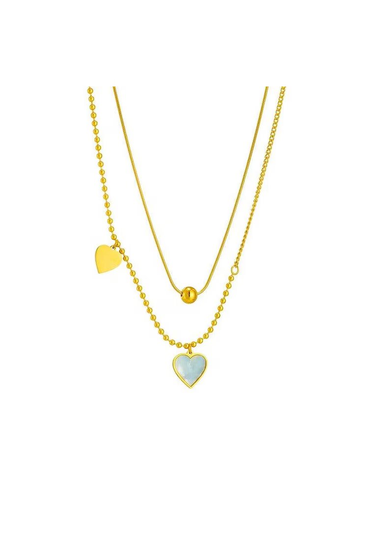 Pursehuit Colier auriu - din otel inoxidabil - suflat cu aur 18k - in 2 straturi - cu inimioare - Effie C1