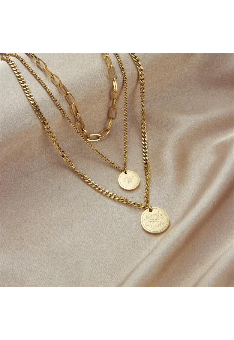Pursehuit Colier auriu - din otel inoxidabil - suflat cu aur 18k - in 3 straturi - cu banuti - Doreen C12