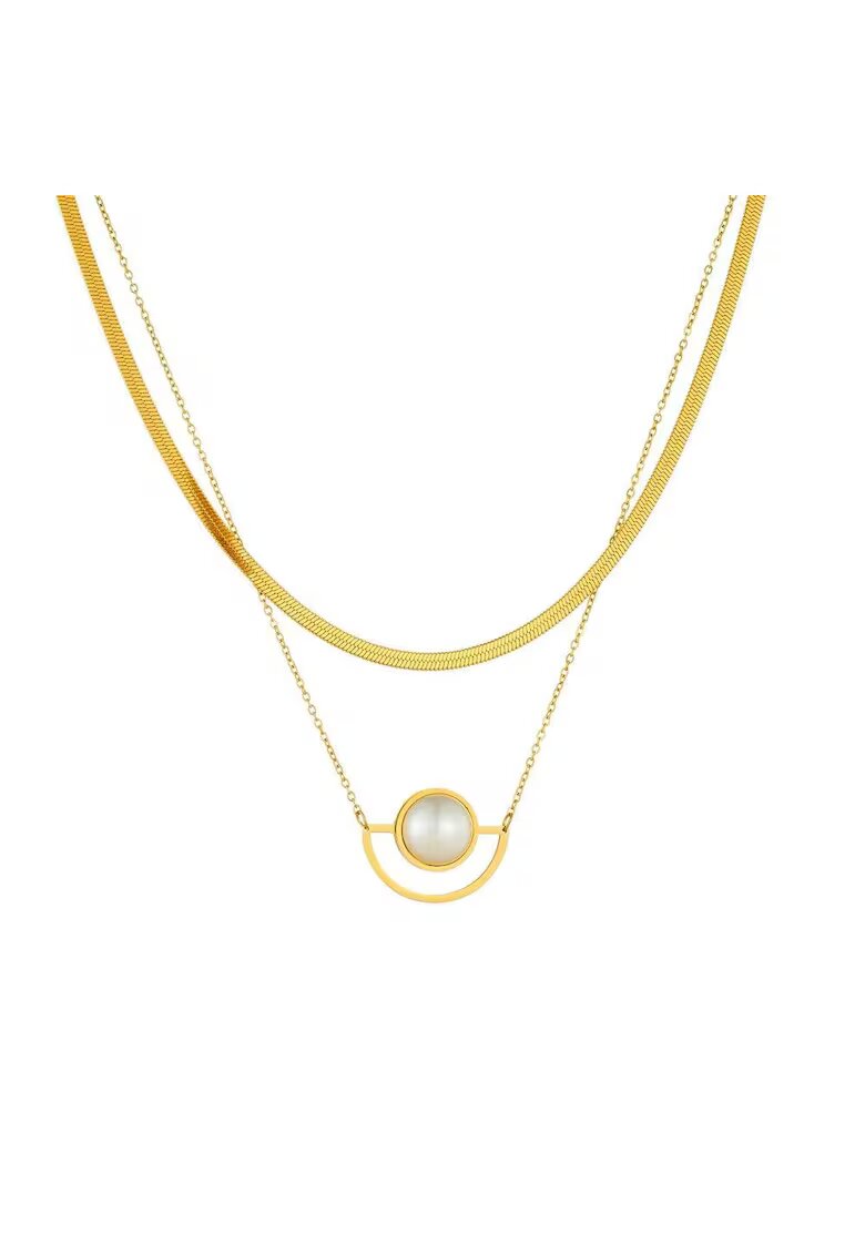 Pursehuit Colier auriu - din otel inoxidabil - suflat cu aur 18k - stil minimalist - cu perla - Ekarda C2