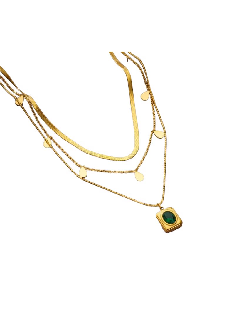Pursehuit Colier auriu - in 3 straturi - cu piatra verde - Derek C6 -