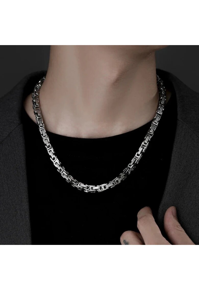 Pursehuit Colier barbati - argintiu - din otel inoxidabil - suflat cu aur 18k - cu zale imbinate - Raoul C9