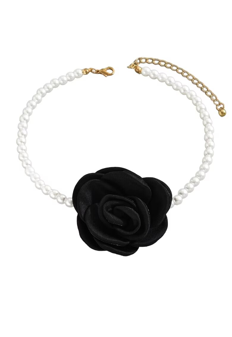 Pursehuit Colier choker - auriu - cu perle si floare - Olivera C3