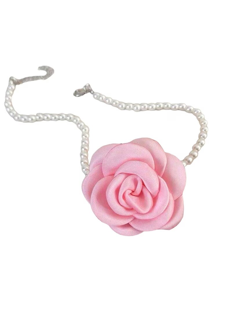 Pursehuit Colier choker - cu perle si floare roz - Begitta C14 -