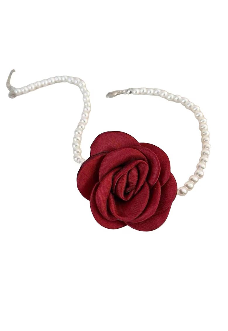 Pursehuit Colier choker - cu perle si floare visinie - Bendicta C14 -