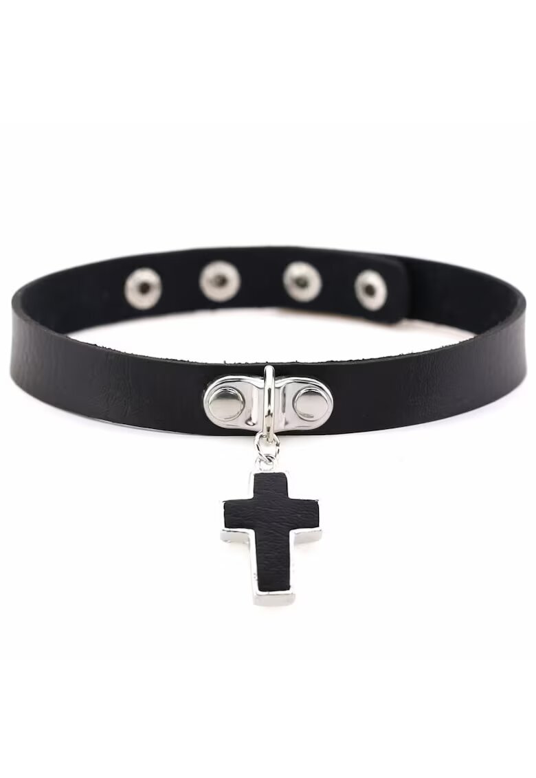 Pursehuit Colier Choker - negru - cu cruciulita - Roselynn C4 -