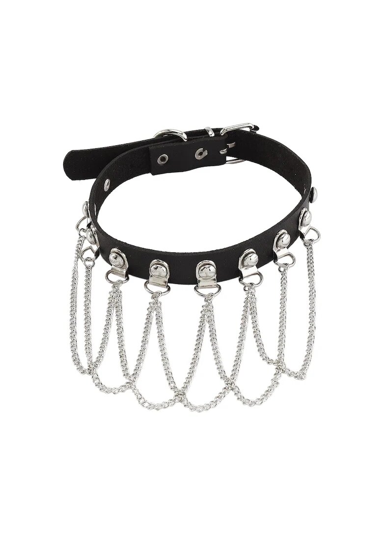 Pursehuit Colier choker negru - cu lannturi argintii - Nandor C19 -
