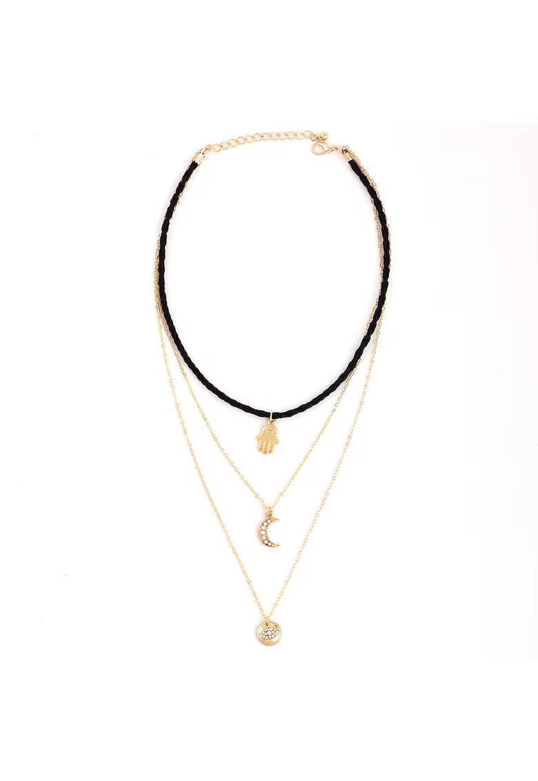 Pursehuit Colier in 3 straturi - auriu - cu semiluna si pietre - Dusina C25 -