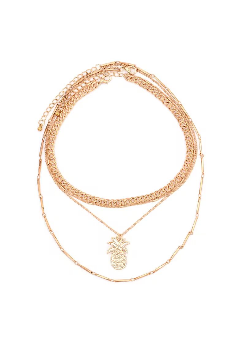 Pursehuit Colier in 4 straturi - auriu - cu ananas - Ovidia C19 -