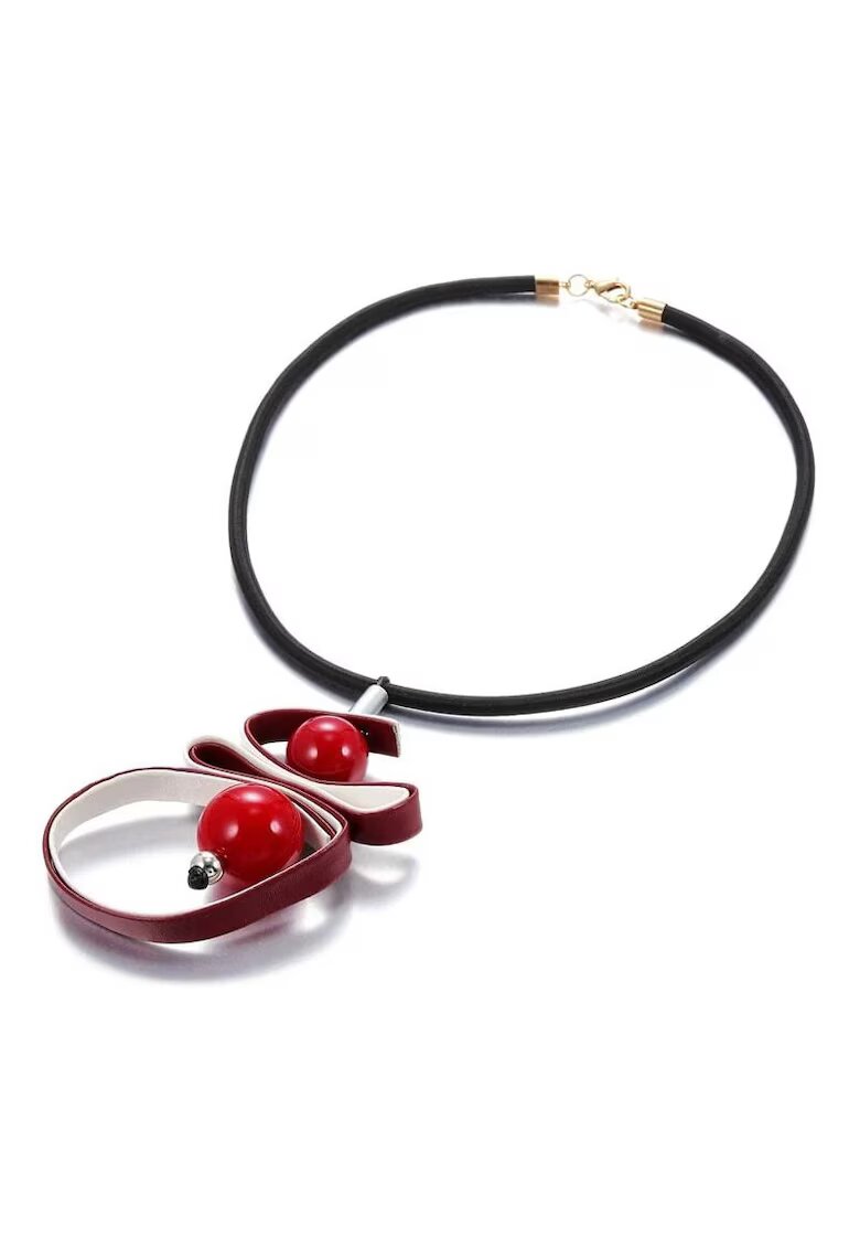 Pursehuit Colier negru - cu pandantiv abstract din piele ecologica - 47 cm - Rissa C11