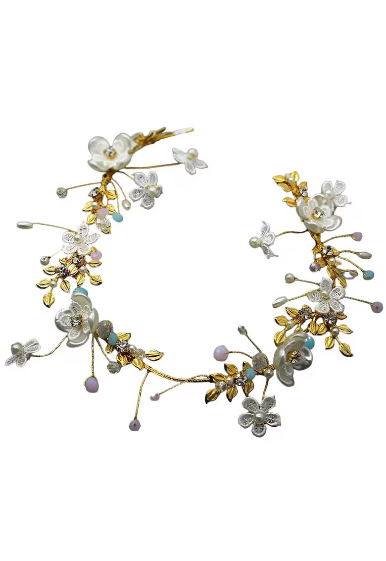 Pursehuit Coronita aurie - cu flori - pietre si perle - Malen C2 -