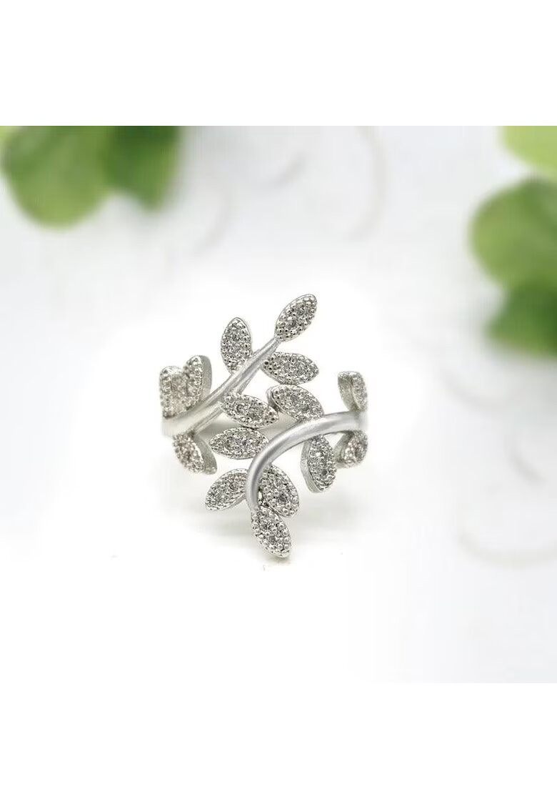 Pursehuit Inel argintiu - cu frunzulite si pietre din zirconiu - Silveria C4 - 7 (circumferinta: 54.5 mm)