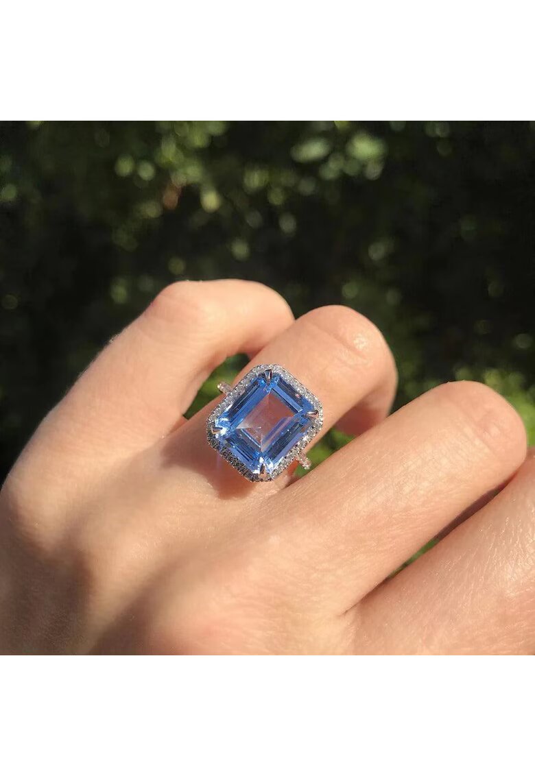 Pursehuit Inel argintiu - cu piatra bleu - din zirconiu - Nikole C29 - 6 (circumferinta: 51.9 mm)