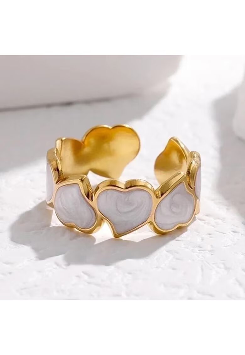 Pursehuit Inel auriu - reglabil - din otel inoxidabil - suflat cu aur 18k - forma de inimioare - Pepita C8